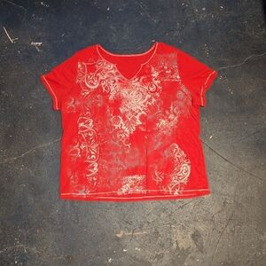 Red Women's Top with White Pattern